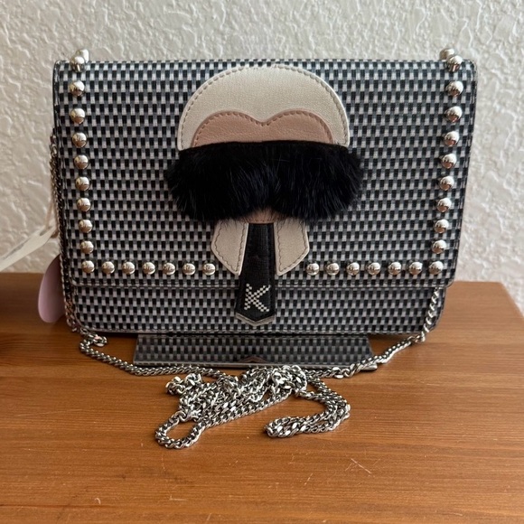 Fendi Handbags - Fendi Karlito Black Grey Leather WOC/Bag/Clutch